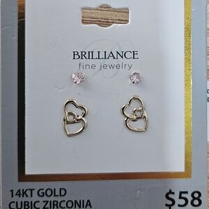 Brilliance 14KT Gold Heart Earrings with Pink Stones